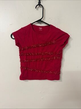Gymboree Bright Red Short Sleeve Sequin Ruffle Tee